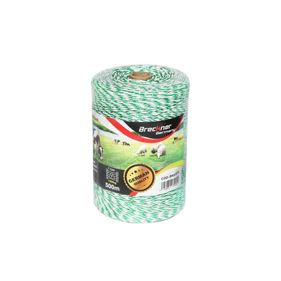 Rola fir alb-verde fi 2.5mm insertie metalica 4x0.2mm SS, rezistenta 7 Ohm/m, 500m gard electric Breckner Germany