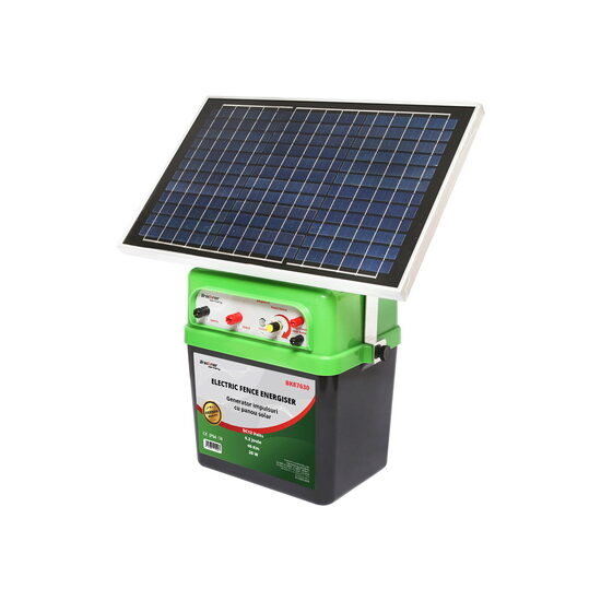 Aparat generator impulsuri 12V 6.2 Joule 40km cu panou solar 20W gard electric Breckner Germany