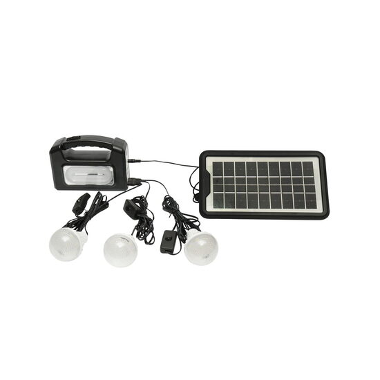 Kit iluminat portabil LED cu 3 becuri/proiector, panou solar si baterie 6V, 4.5 Ah pentru pescuit camping GD-7COB