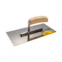 Gletiera crestata inox, suport aluminiu, maner lemn,6x6 mm