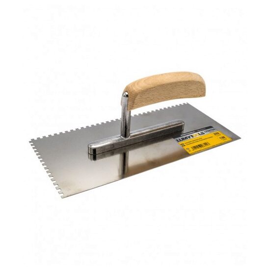 Gletiera crestata inox, suport aluminiu, maner lemn,6x6 mm