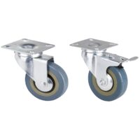 Roata Pivotanta cu Flansa din PVC Gri pentru Mobilier / D[mm]: 50; Tip: Cu Frana; S[kg]: 20