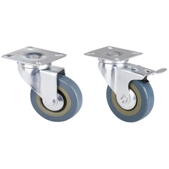 Roata Pivotanta cu Flansa din PVC Gri pentru Mobilier / D[mm]: 50; Tip: Cu Frana; S[kg]: 20