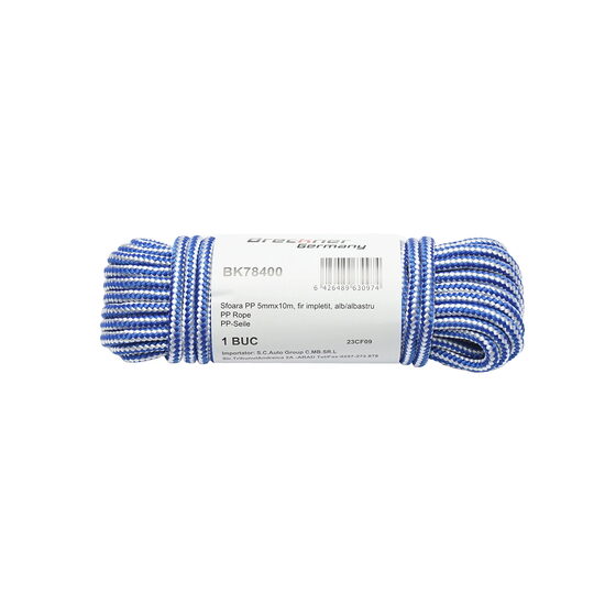 Sfoara PP 5mmx10m, fir impletit, alb/albastru