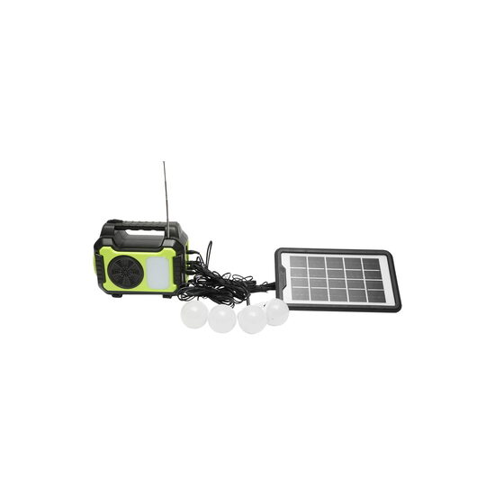 Kit iluminat portabil LED cu 4 becuri/proiector, radio FM panou solar si baterie 3.7V, 10000 mAH pentru pescuit camping GD-8072