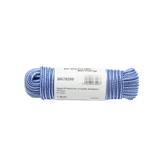 Sfoara PP impletita 4mmx10m, alb/albastru Breckner