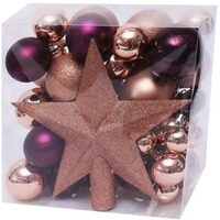 Set globuri brad 3-8cm auriu-mov mixt + stea Artezan 52 buc/cutie