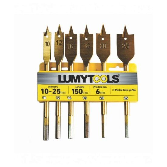 SET 6 BURGHIE PLATE PENTRU LEMN, 10,12,16,18,20,25 mm