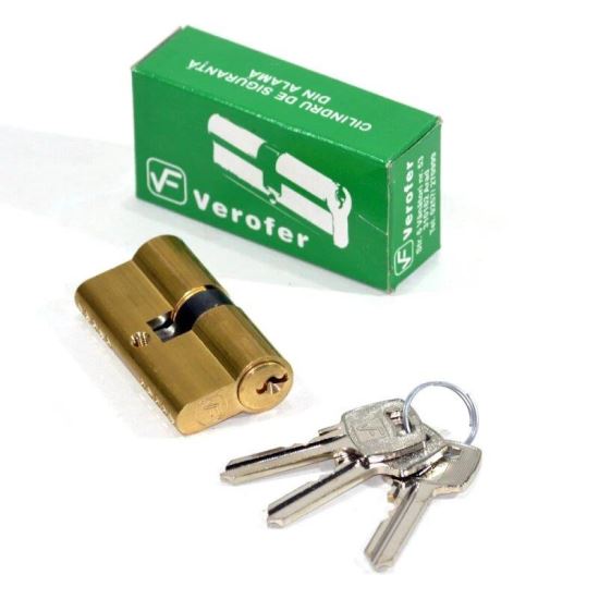 Cilindru 65 descentrat 26/31 cu 3 chei, auriu, alama